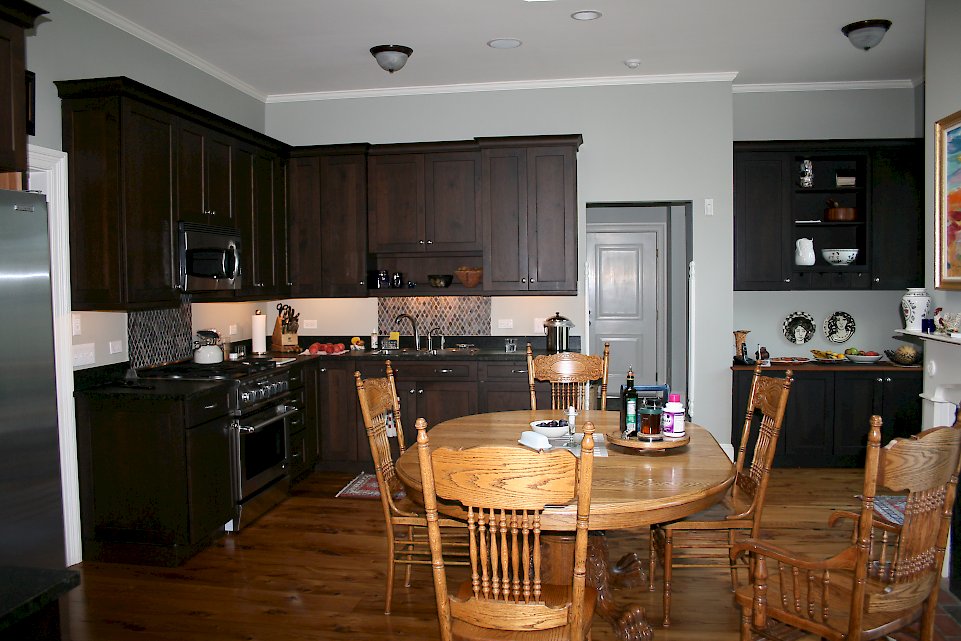 View of the kitchen and separate hutch area.