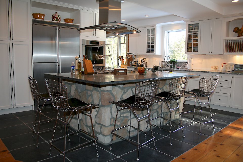 Closer view of the large kitchen island.