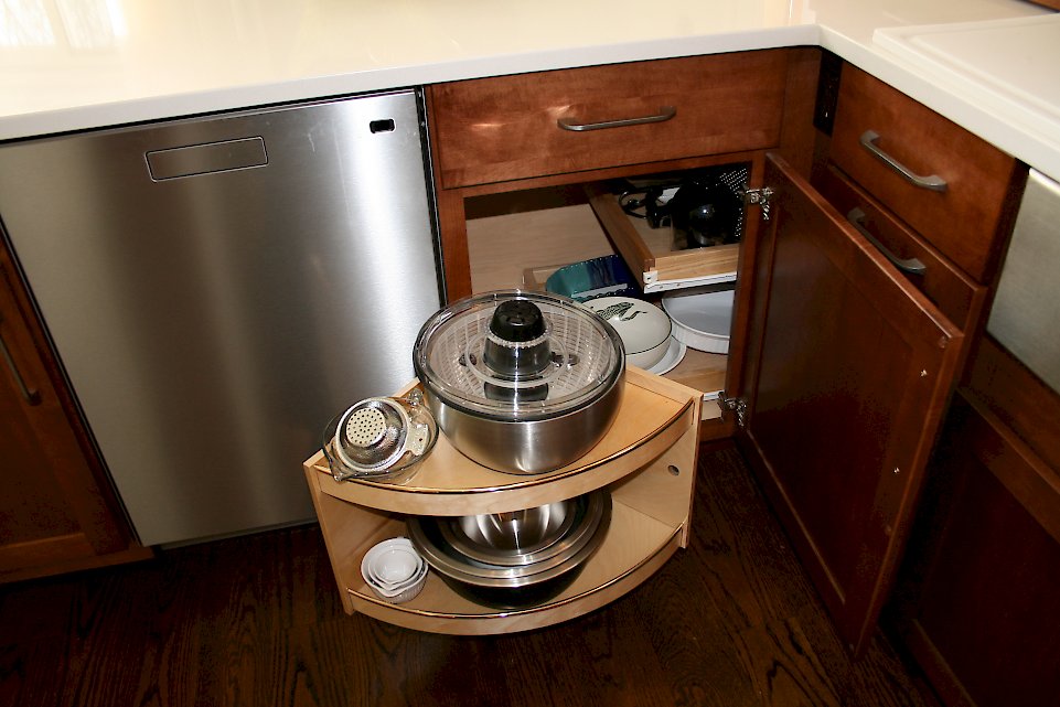 Mechanism inside the blind corner cabinet.