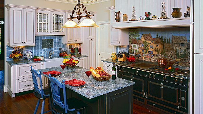 A Wood-Mode kitchen with vintage lace and cottage black finish.