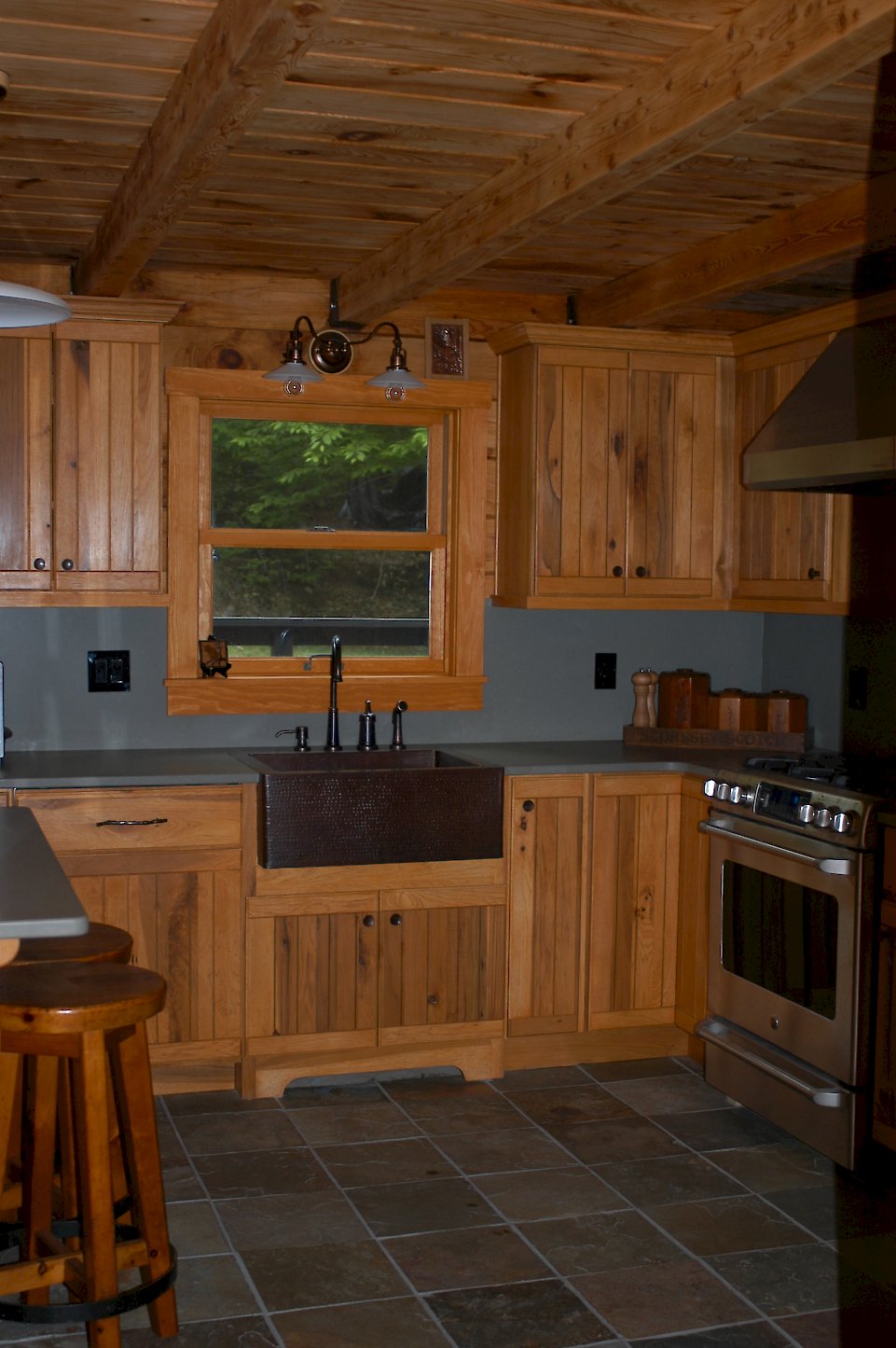 A copper apron front sink.