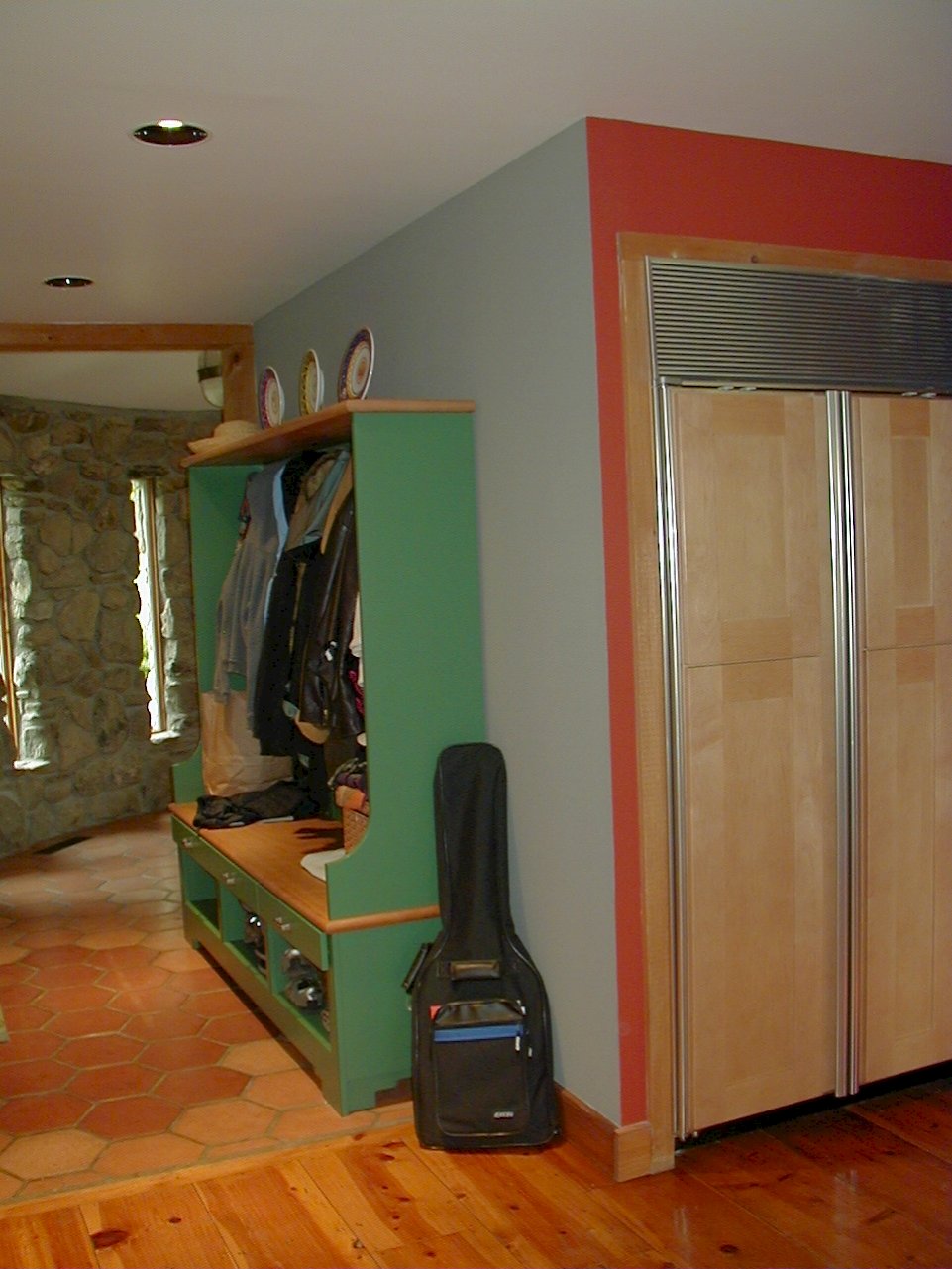 Custom Green paint in the mudroom.