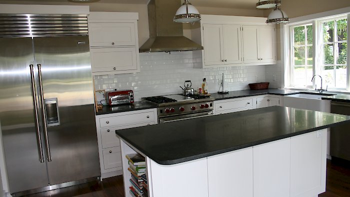 Honed Black Pearl granite counter-tops with an Eased Edge