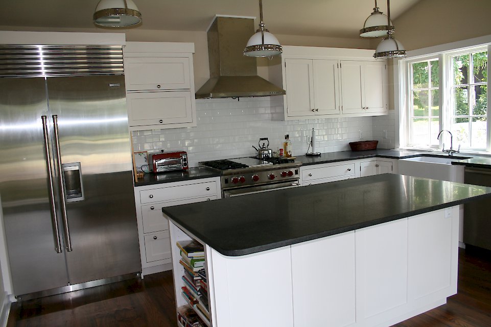 Honed Black Pearl granite counter-tops with an Eased Edge