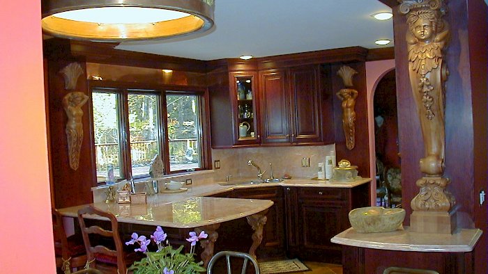 A Burgandy colored Wood-Mode Kitchen