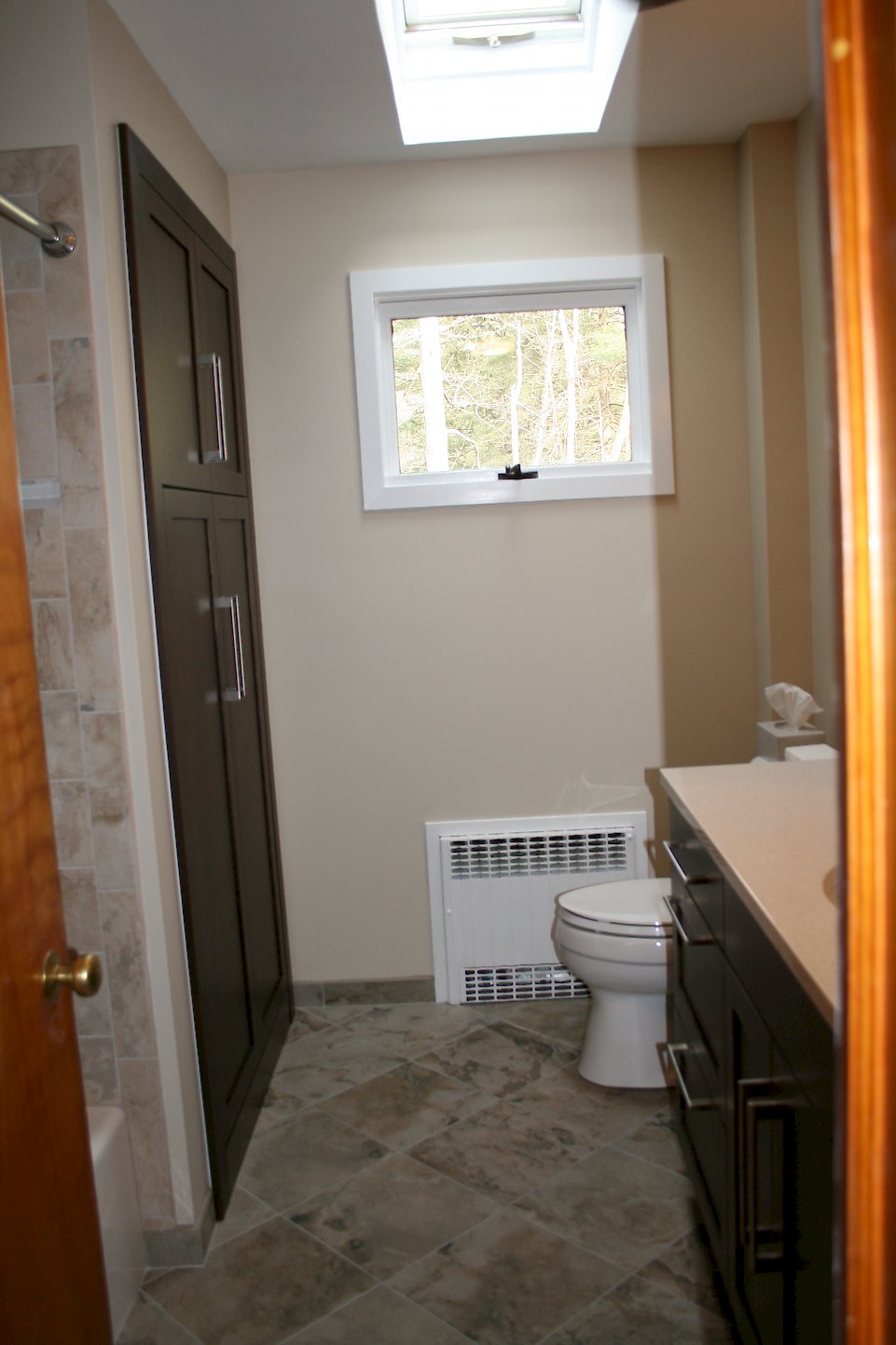 Tall cabinetry recessed into the wall.