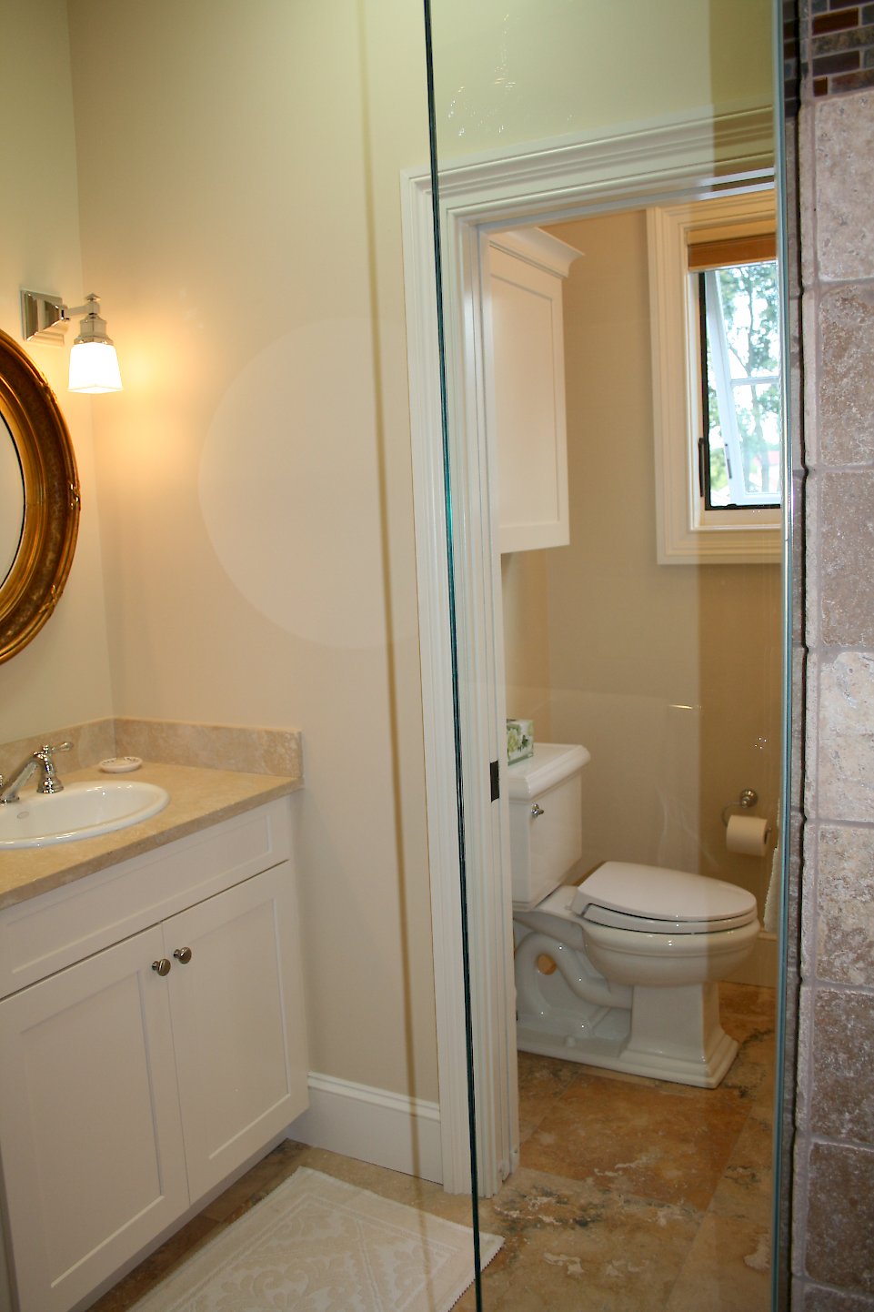 View from the shower into the toilet room.